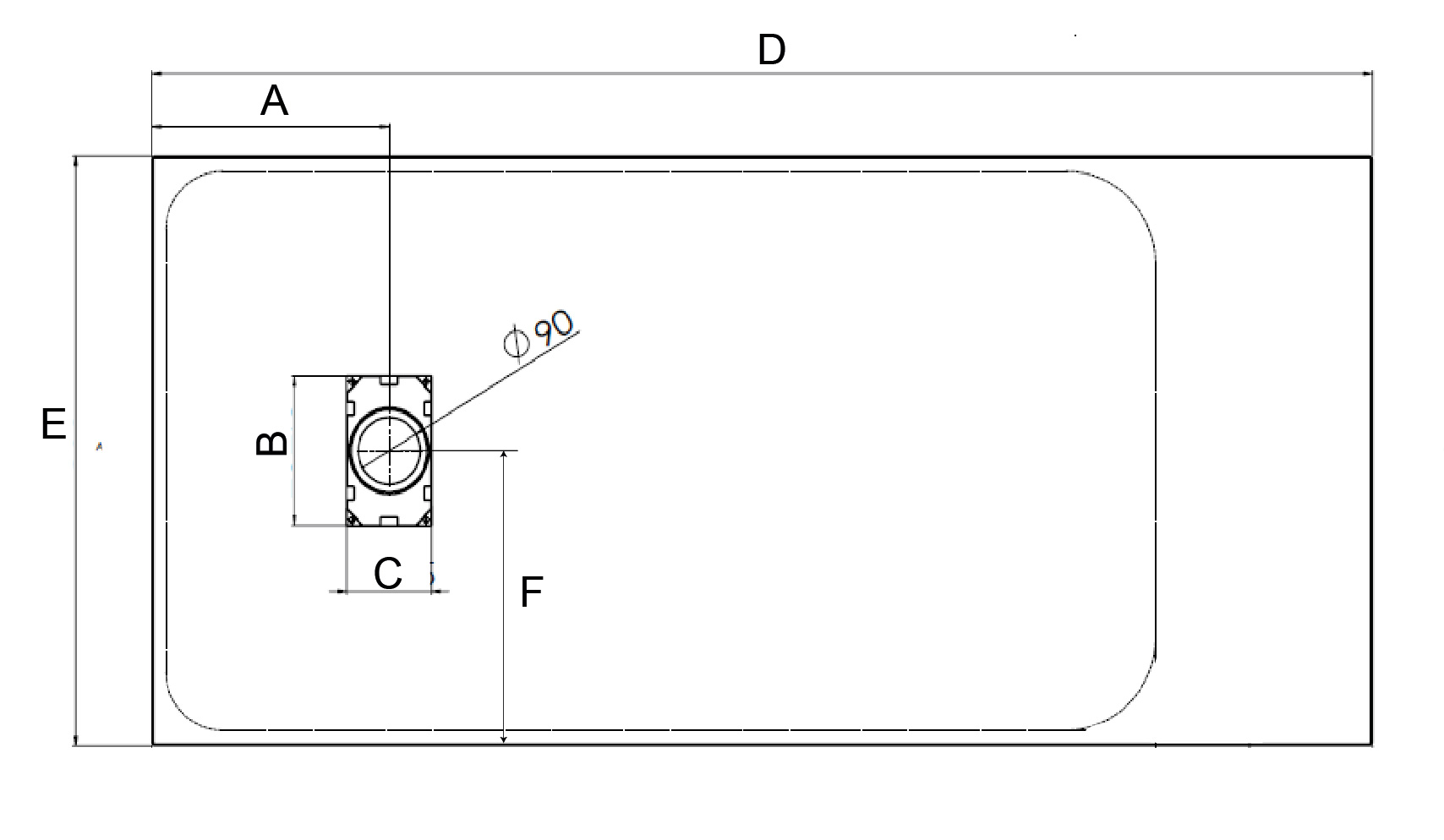 Dessin technique receveur douche ultra plat